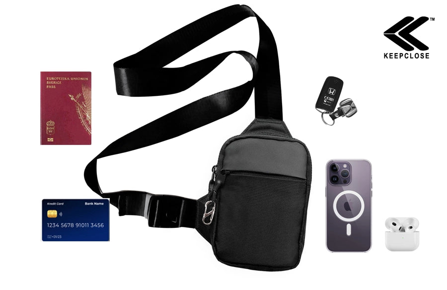 KEEPCLOSE – Crossbody-taske til værdigenstande RFID-beskyttet, mørkeblå